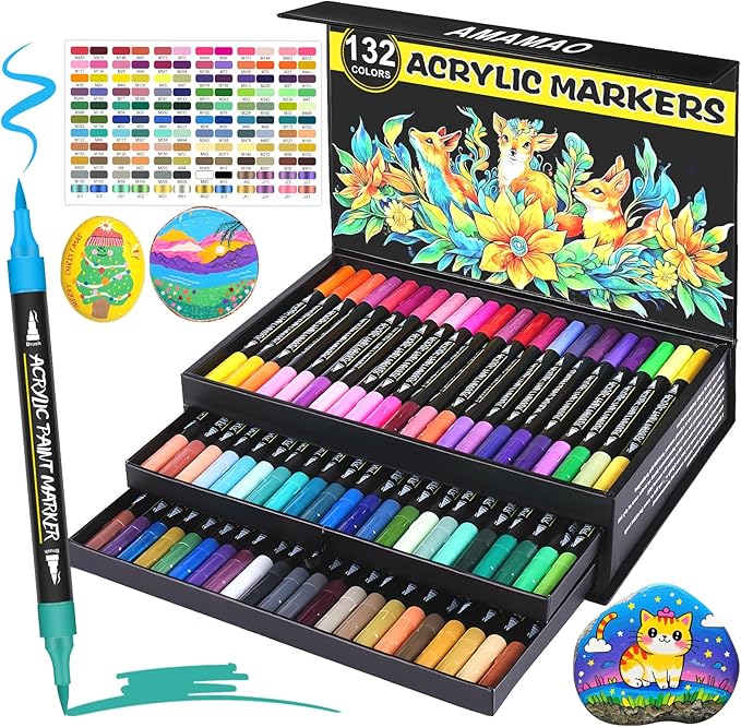 Amamao 132 Colors Acrylic Paint Markers Pens Set,